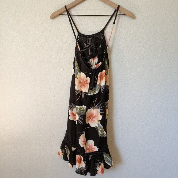 Volcom Black & Tropical Print High Neck Strappy Back Sundress S - Picture 8 of 12